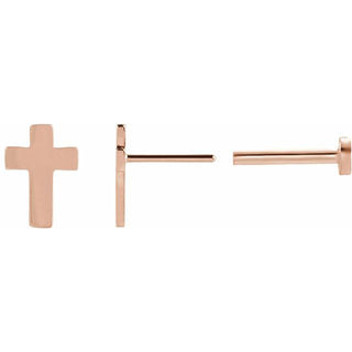 14K Rose 7x5 mm Cross Earring