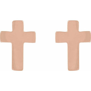 14K Rose 7x5 mm Cross Earrings