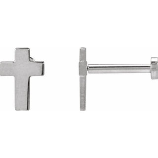 14K White 7x5 mm Cross Earring