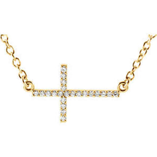 14K Gold 1/8 CTW Diamond Sideways Cross 16-18" Necklace