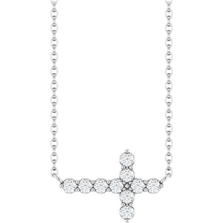 Sterling Silver 1/4 CTW Natural Diamond Sideways Cross 18" Necklace