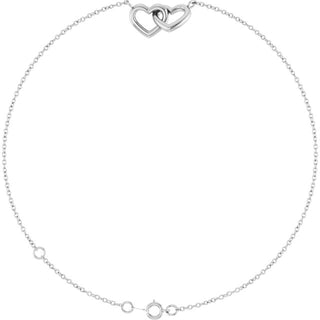 Sterling Silver Interlocking Hearts Link 6 1/2-7 1/2" Bracelet