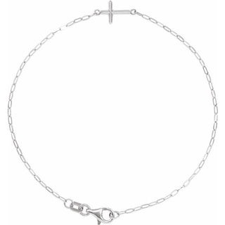 14K White Sideways Cross 7" Bracelet