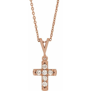14K Rose 1/4 CTW Natural Diamond French-Set Cross 16-18" Necklace