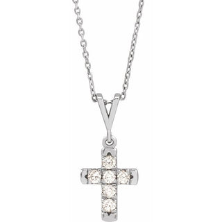 14K White 1/4 CTW Natural Diamond French-Set Cross 16-18" Necklace