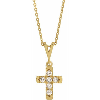 14K Yellow 1/4 CTW Natural Diamond French-Set Cross 16-18" Necklace