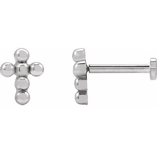 14K White Beaded Cross Stud Earrings
