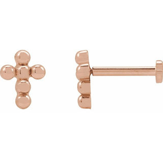 14K Rose Beaded Cross Stud Earring