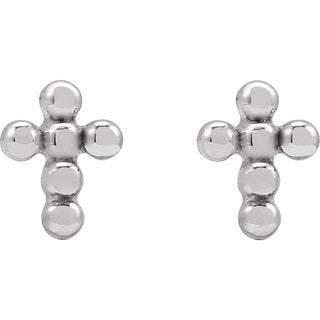 14K White Beaded Cross Stud Earrings