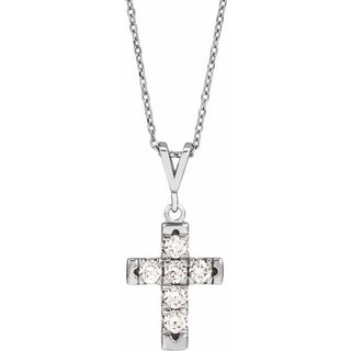 Platinum 1/2 CTW Natural Diamond French-Set Cross 16-18" Necklace