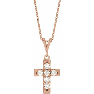 14K Rose 1/2 CTW Natural Diamond French-Set Cross 16-18" Necklace