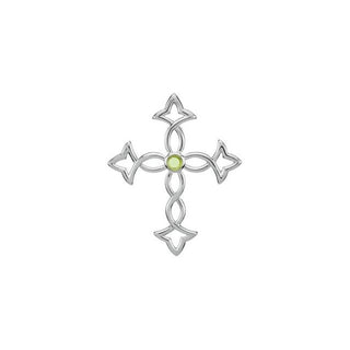 14K White Natural Peridot Cross Pendant