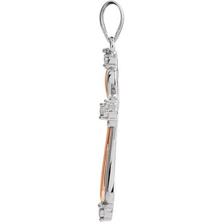 14K Rose Gold-Plated Sterling Silver .03 CT Natural Diamond Cross Pendant 