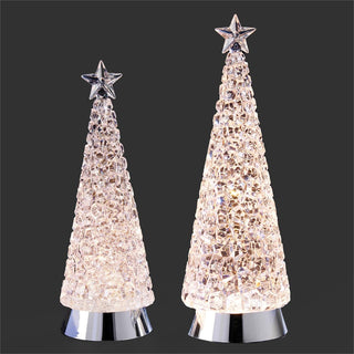 12-Inch & 14-Inch Lighted Swirl Tree 2 Pc Set Cube Design