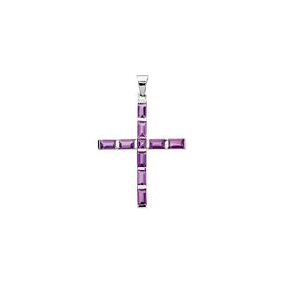 14K White Natural Amethyst Cross Pendant 