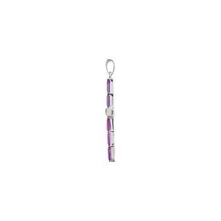 14K White Natural Amethyst Cross Pendant 
