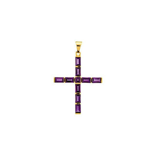 14K Yellow Natural Amethyst Cross Pendant 
