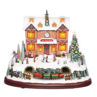 11.5-Inch Lighted Musical Train Station With Rotating Train