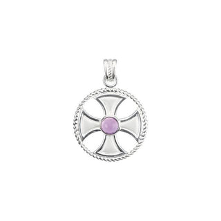 Sterling Silver Natural Amethyst Rope Maltese Cross Pendant