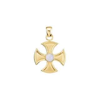 14K Yellow Natural Blue Chalcedony Maltese Cross Pendant  