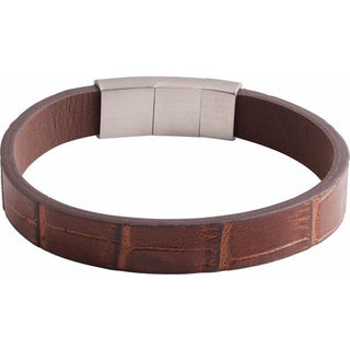 Stainless Steel 11 mm Brown Leather 8 1/2" Bracelet