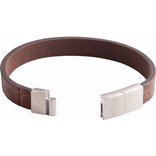 Stainless Steel 11 mm Brown Leather 8 1/2" Bracelet
