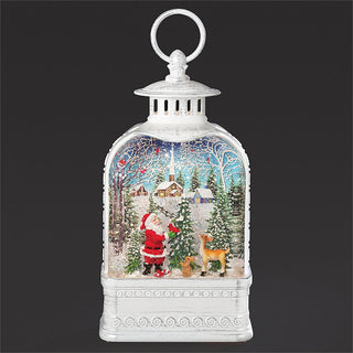 9.5-Inch Lighted Swirl Lantern Santa & Animals - Printed Background