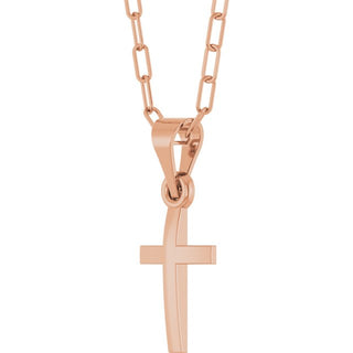 14K Rose Cross & Paperclip-Style Chain 18" Necklace