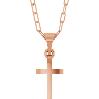 14K Rose Cross & Paperclip-Style Chain 18" Necklace