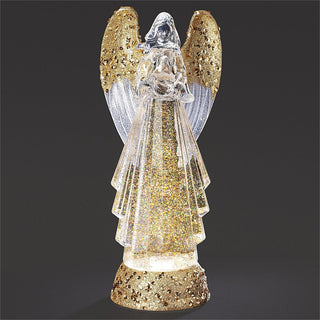 12.75-Inch Lighted Swirl Angel Gold Glitter With Bird