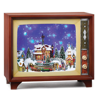 14.5-Inch Lighted Musical Tv Town With Train Rotation & Snowfall