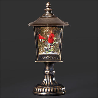 12-Inch Lighted Swirl Lantern Pedestal - Cardinals On Branch