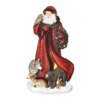 15.5-Inch Red Santa With Animals At Feet Figure - Brown Fur