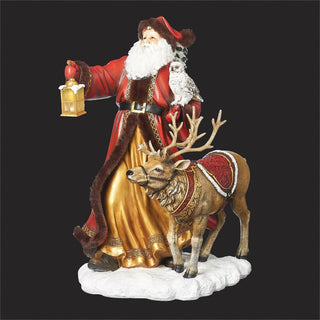 19-Inch Led Red Santa With Large Deer & Owl Figure
