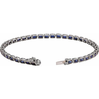 14K White Lab-Grown Blue Sapphire Line 7" Bracelet