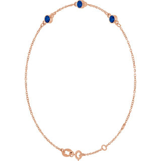 14K Rose Natural Blue Sapphire Bezel-Set Three-Stone 6 1/2-7 1/2" Bracelet