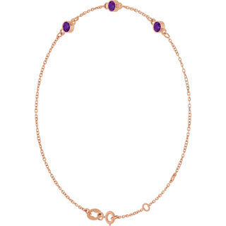 14K Rose Natural Amethyst Bezel-Set Three-Stone 6 1/2-7 1/2" Bracelet