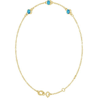14K Yellow Natural Blue Zircon Bezel-Set Three-Stone 6 1/2-7 1/2" Bracelet