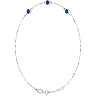 14K White Lab-Grown Blue Sapphire Bezel-Set Three-Stone 6 1/2-7 1/2" Bracelet