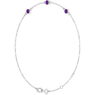 14K White Natural Amethyst Bezel-Set Three-Stone 6 1/2-7 1/2" Bracelet