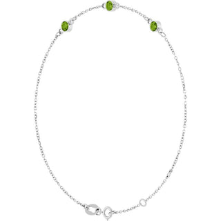 14K White Natural Peridot Bezel-Set Three-Stone 6 1/2-7 1/2" Bracelet