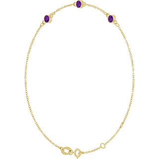 14K Yellow Natural Amethyst Bezel-Set Three-Stone 6 1/2-7 1/2" Bracelet