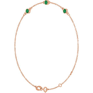 14K Rose Lab-Grown Emerald Bezel-Set Three-Stone 6 1/2-7 1/2" Bracelet