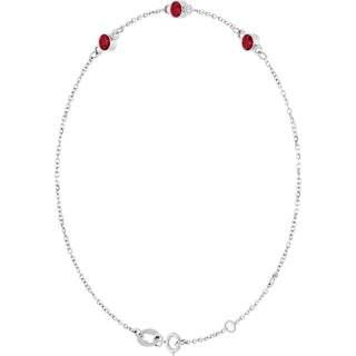 14K White Natural Ruby Bezel-Set Three-Stone 6 1/2-7 1/2" Bracelet