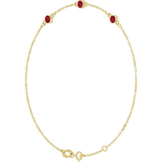 14K Yellow Lab-Grown Ruby Bezel-Set Three-Stone 6 1/2-7 1/2" Bracelet