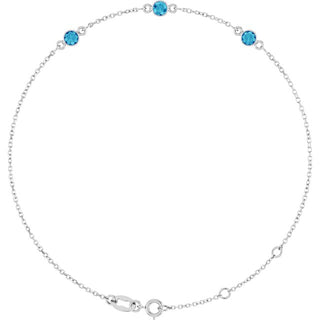 14K White Natural Blue Zircon Bezel-Set Three-Stone 6 1/2-7 1/2" Bracelet