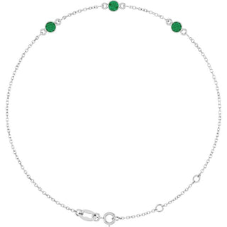 14K White Natural Emerald Bezel-Set Three-Stone 6 1/2-7 1/2" Bracelet