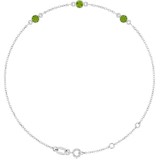 14K White Natural Peridot Bezel-Set Three-Stone 6 1/2-7 1/2" Bracelet
