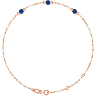 14K Rose Lab-Grown Blue Sapphire Bezel-Set Three-Stone 6 1/2-7 1/2" Bracelet