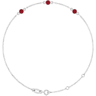 14K White Lab-Grown Ruby Bezel-Set Three-Stone 6 1/2-7 1/2" Bracelet